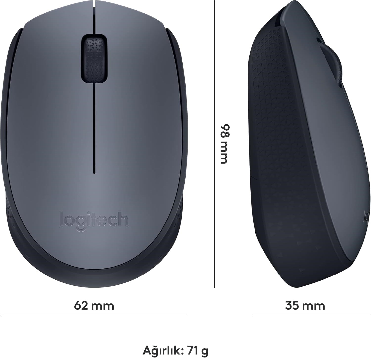 Logitech M170 Kablosuz Mouse Siyah USB 12 Ay Pil Ömrü - Görsel 3