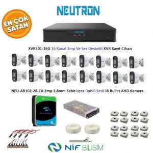 Neutron 2mp 16 kameralı Sesli Dış ortam AHD Full Kamera Seti 4TB