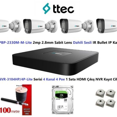 Ttec 2mp Mikrofonlu 4 Kameralı 500GB Disk Tak Çalıştır Hazır IP Kamera Seti