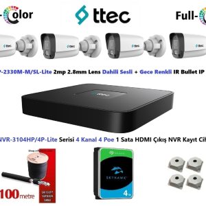 Ttec 2mp Dahili Sesli Ve Gece Renkli 4 Kameralı 4TB Disk