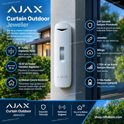 Ajax Curtain Outdoor Mini Jeweller Kablosuz Perde Tipi Hareket Dedektörü Beyaz